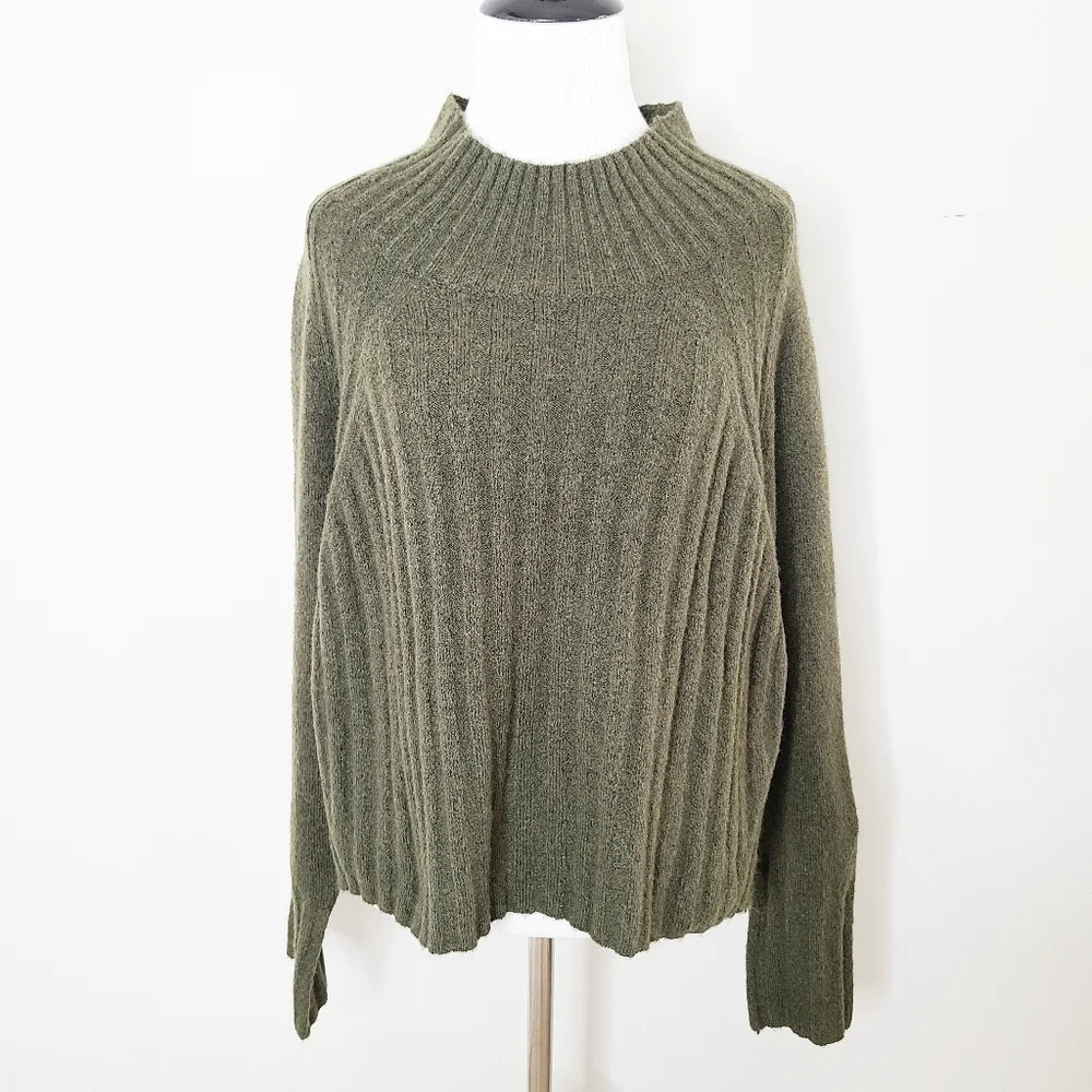 NWT Topshop Green Funnel Neck Ribbed Knit Sweater 14